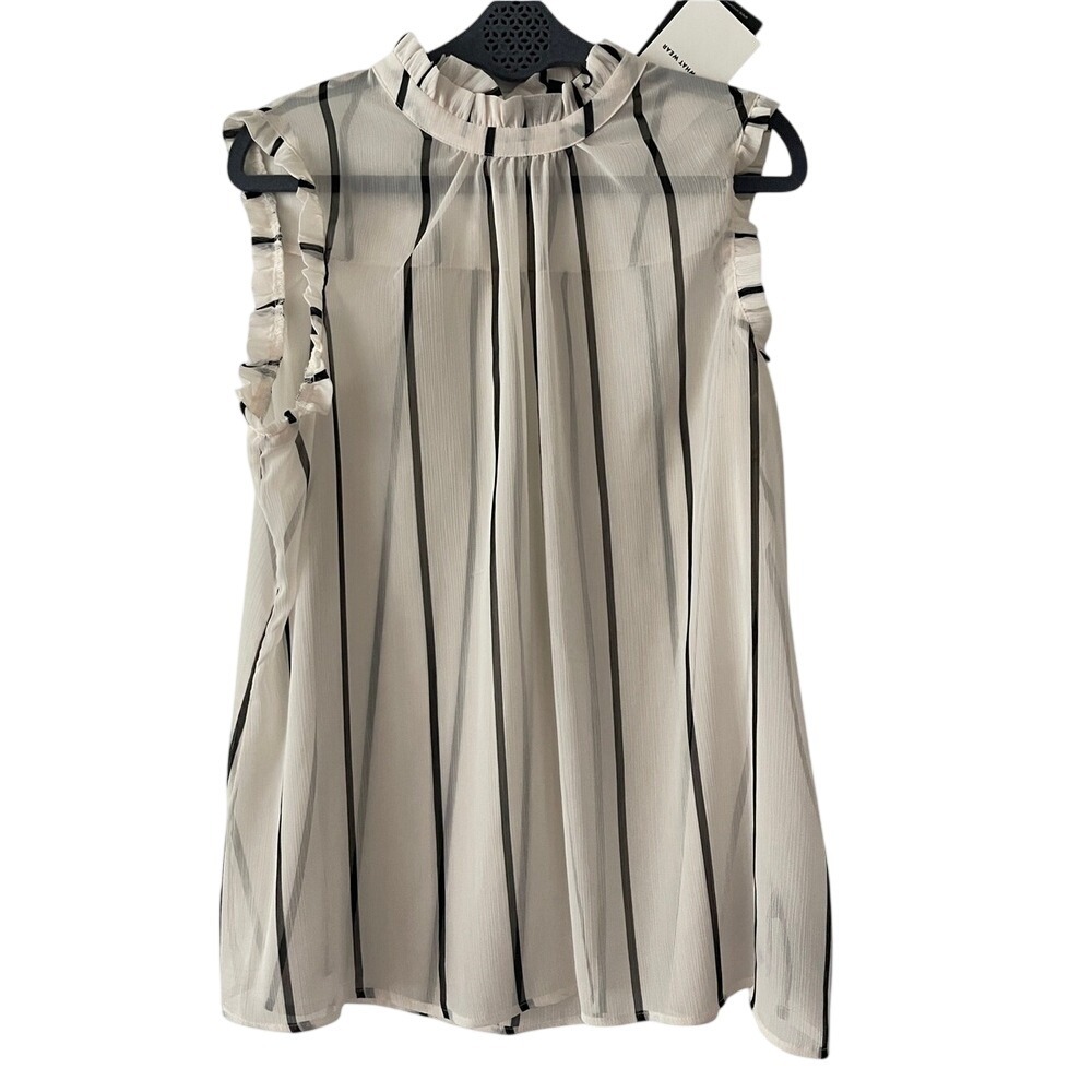 Who What Wear Cream Stripe Sheer Sleeveless Blouse XXL